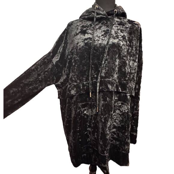 Zara Top Medium Womens Hooded Velour Black Velvet Long Sleeve Shirt Cozy Winter - Picture 5 of 8